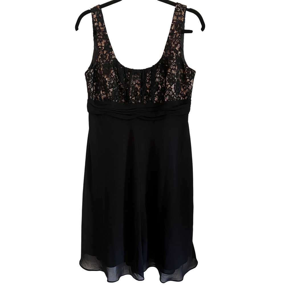 Evan-Picone Black Lace Chiffon Empire Waist Cocktail Dress Petite 14P